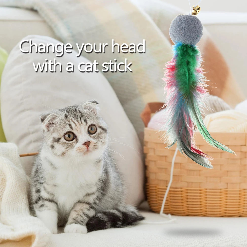 10Pcs Replacement Cat Feather Toys with Bell Cat Teaser Toy Cat Wand Toy Refills Interactive Cat Toys for Indoor Cats