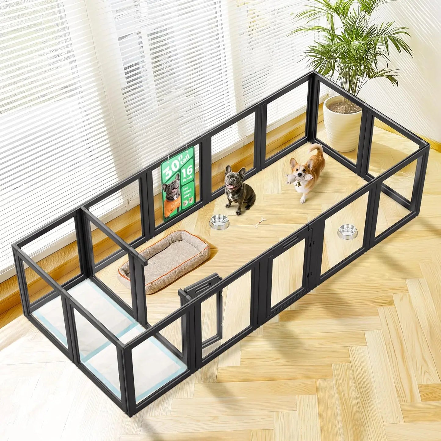 AuraSpace Acrylic Indoor Dog Playpen for Small and Medium Dogs, 30 Inch, 16 Panels, Black, Customized