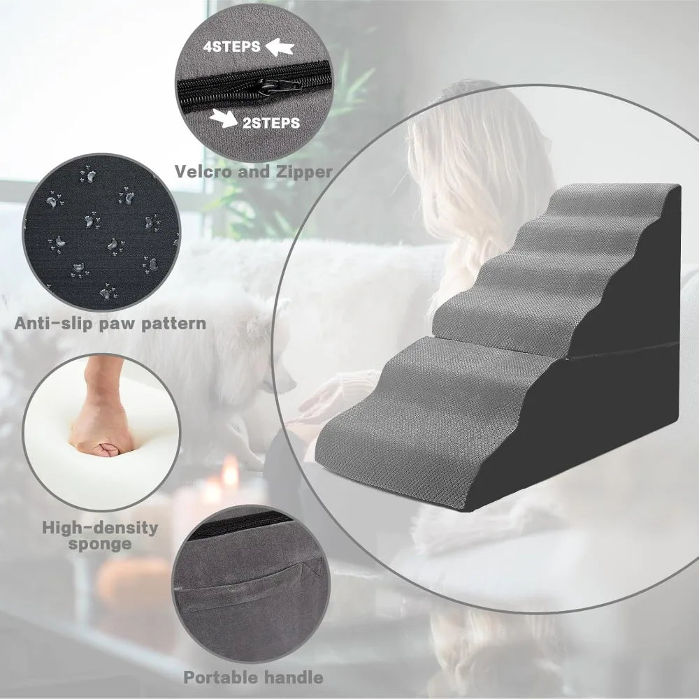 Dog Stairs for High Beds 30-36 inches Tall, 6-Step Pet Stairs/Steps for Small Large Dogs, 30D Foam Pet Dog Steps for Bed 32-36 i