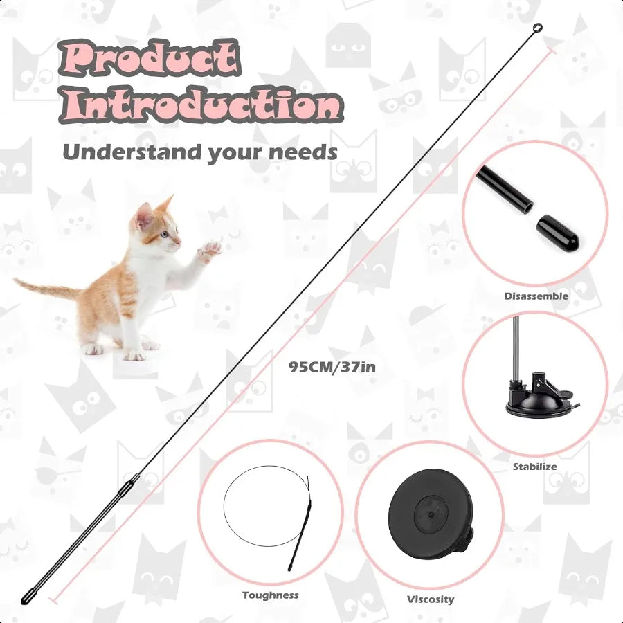 Cat Feather Toys Interactive Cat Toy for Indoor Cats Cat Wand Toys with 2 Suction Cup and 3 Wands 3 in 1 Cat Toys for Bored Cat