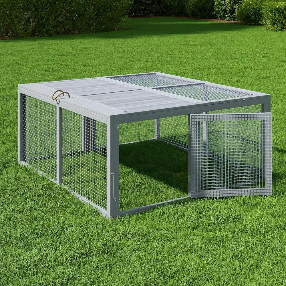 Chicken Coop Run Rabbit Hutch, Portable Wooden Cage for Small Animals, Poultry Pet Cage, Outdoor, Indoor, No Assembly, Grey