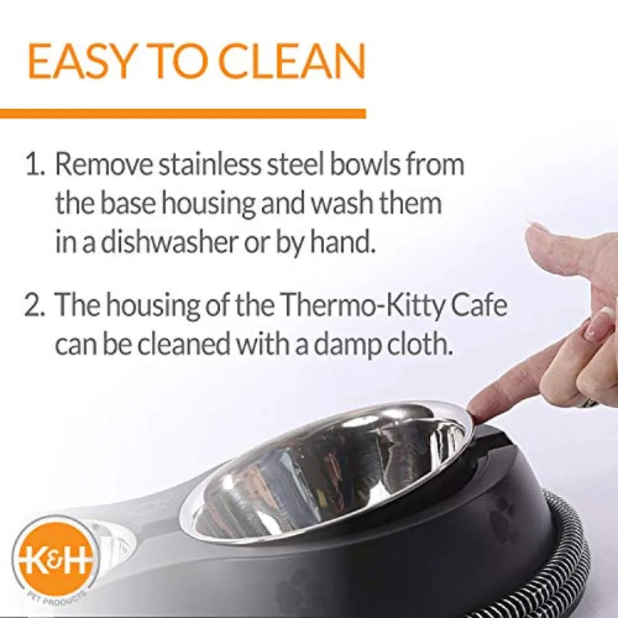 Outdoor Heated Cat Food Water Bowls for Outside Pets Thermo-Kitty Cafe Feral Cat Feeding Station No Frozen Water or Food Washab