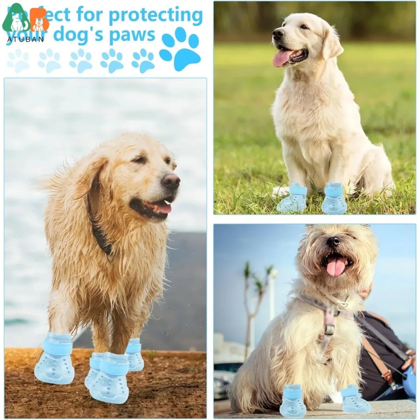 Dog Shoes,Non-Slip Waterproof Dog Boots,Dog Booties Sandals for Dogs, Easy ON&Off Adjustable Easy-Clean Boots for Beach Outdoor