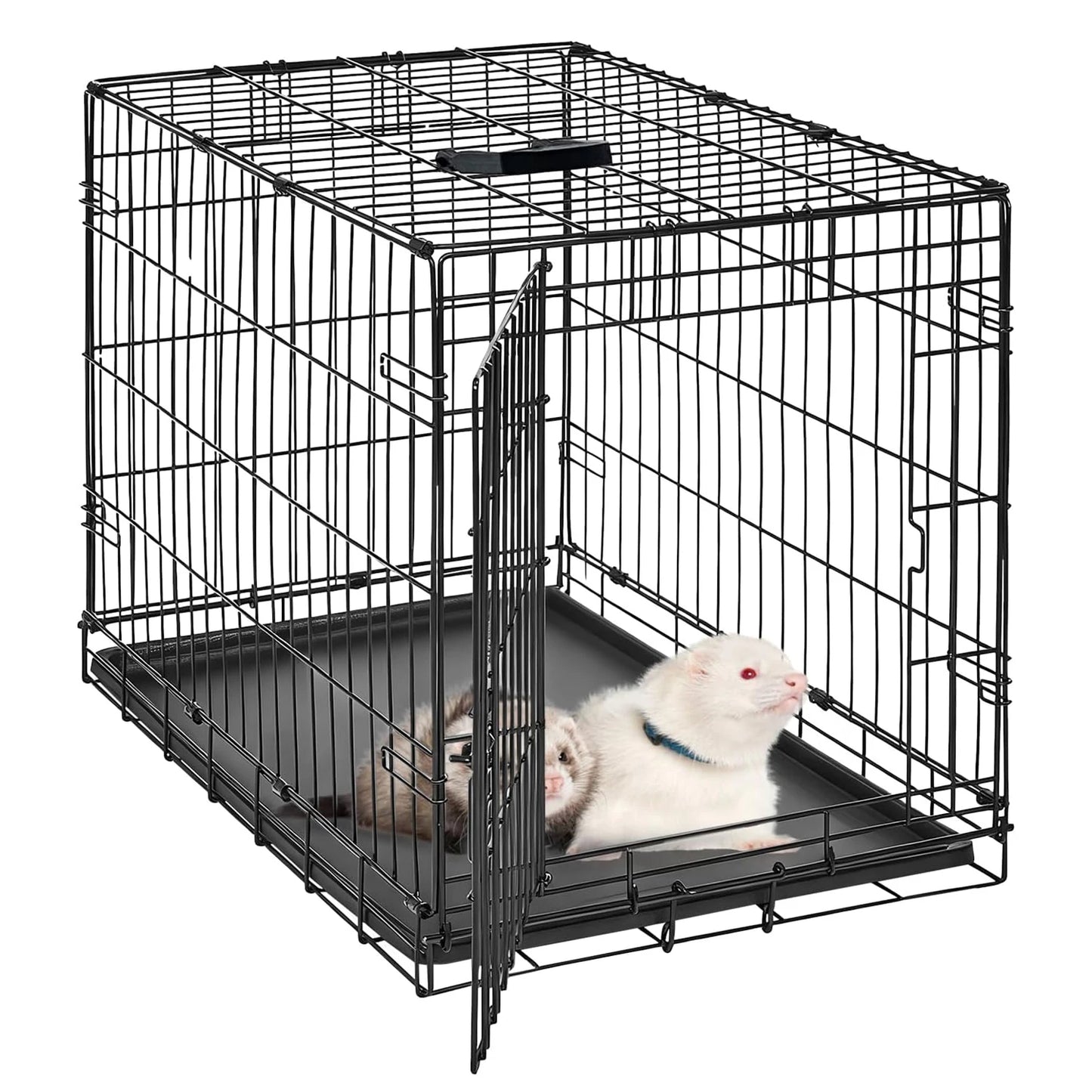 24/48 Inch Rabbit Cage Portable Folding Small Crate Rabbit Carriers with Slide Out Tray & 2 Door for Bunny Ferret Chinchilla Rat