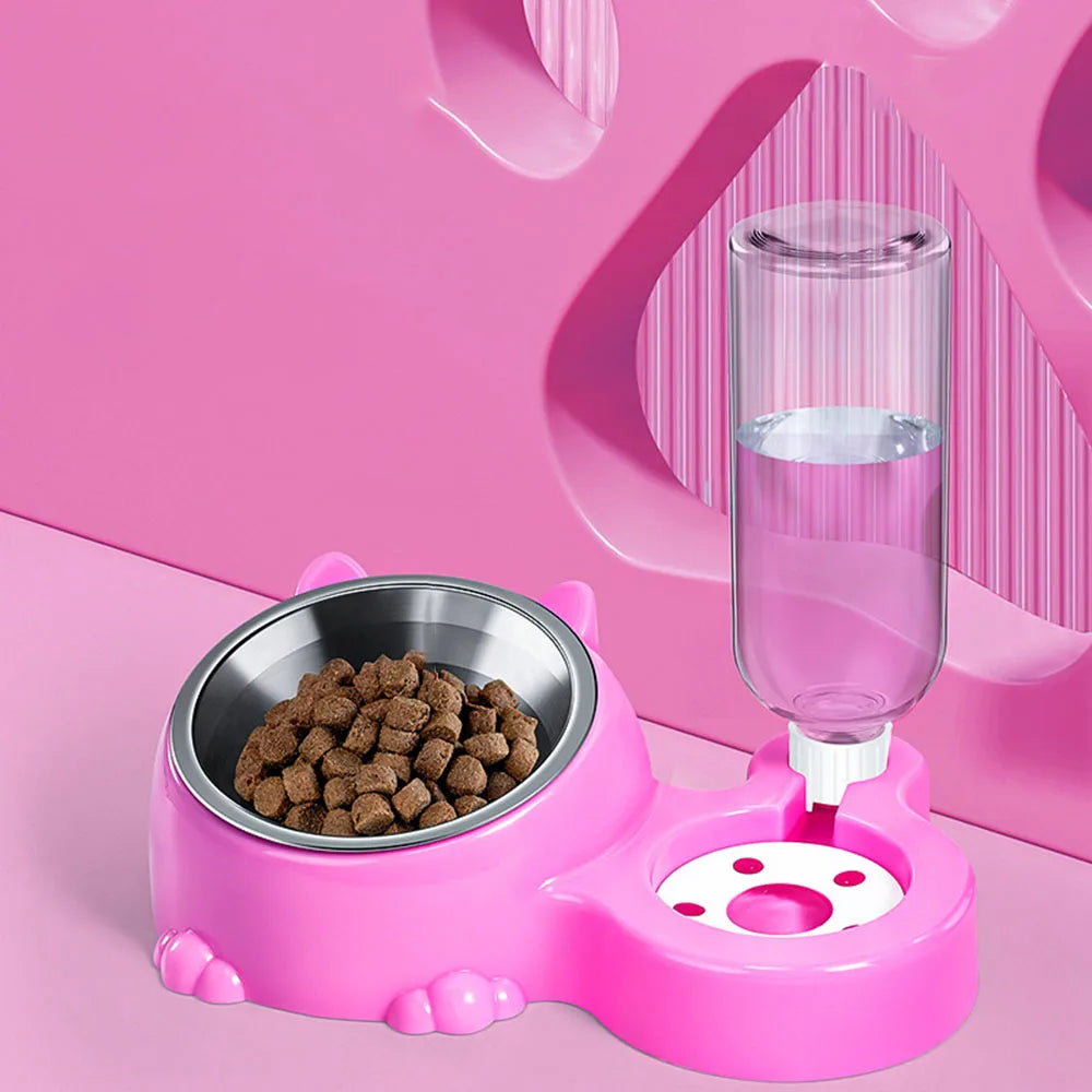 2-in-1 Stainless Steel Pet Bowl - Food & Water Bowl for Kittens, Puppies & Cats, Anti-Spill Feeding Bowl,
