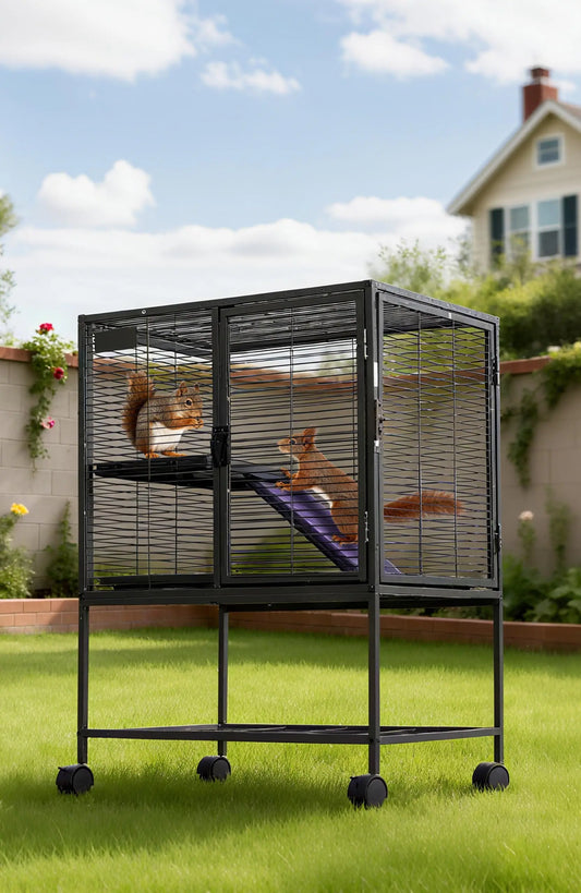Multi-Level Metal Small Animal Cage Large Ferret Cage with Ramp Removable Tray & Storage Stand For Rabbit Guinea Pig Hedgehog