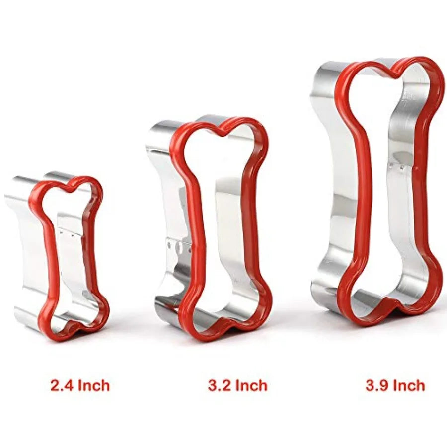 3Piece Dog Bone Cookie Cutters Set for Homemade Dog Treats with Soft PVC Coated Bone Shapes Ideal for Baking Enthusiasts and Pe