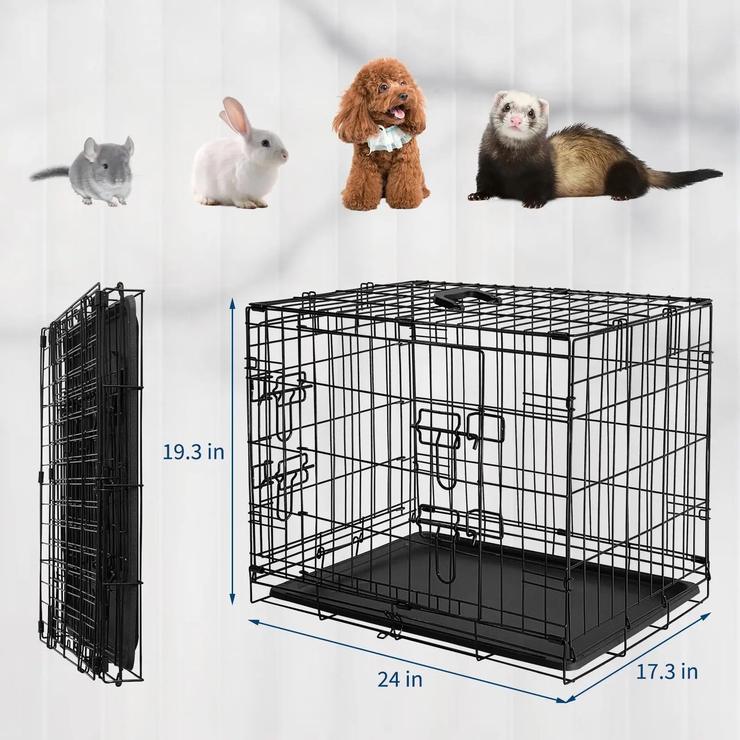 Portable 24"/48" Small Animal Pet Habitat Rust Resistant Cage With Grid Mesh Floor & Removable Tray No Tools Assembly For Ferret