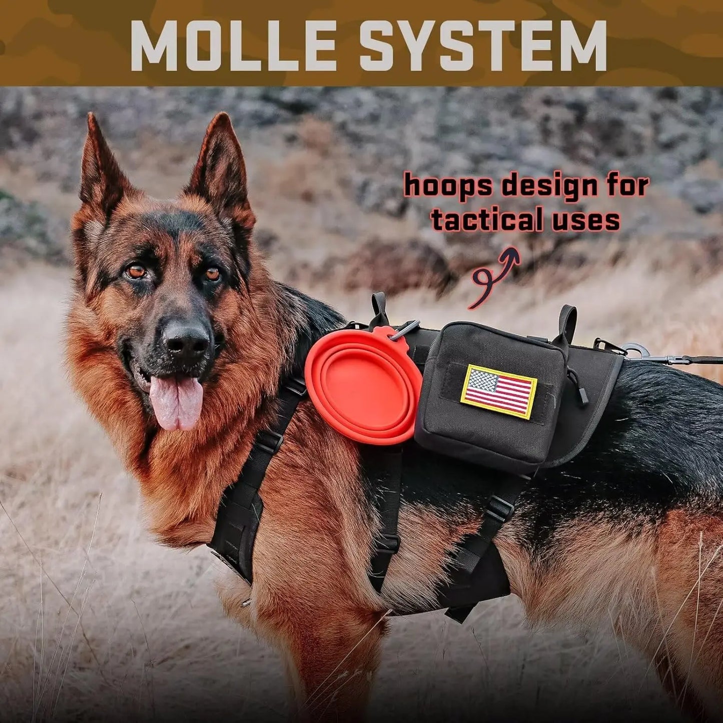 Medium Tactical Dog Harness with Handle, No-Pull Military Vest Adjustable Chest 19.5-41.5 Inches, Black