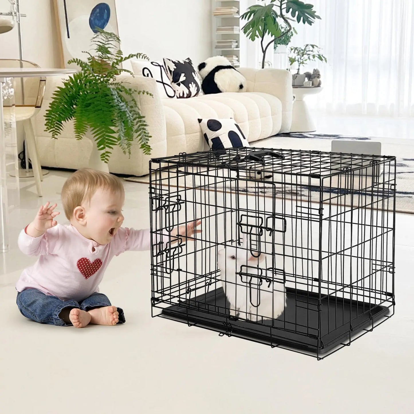 Portable 24"/48" Small Animal Pet Habitat Rust Resistant Cage With Grid Mesh Floor & Removable Tray No Tools Assembly For Ferret