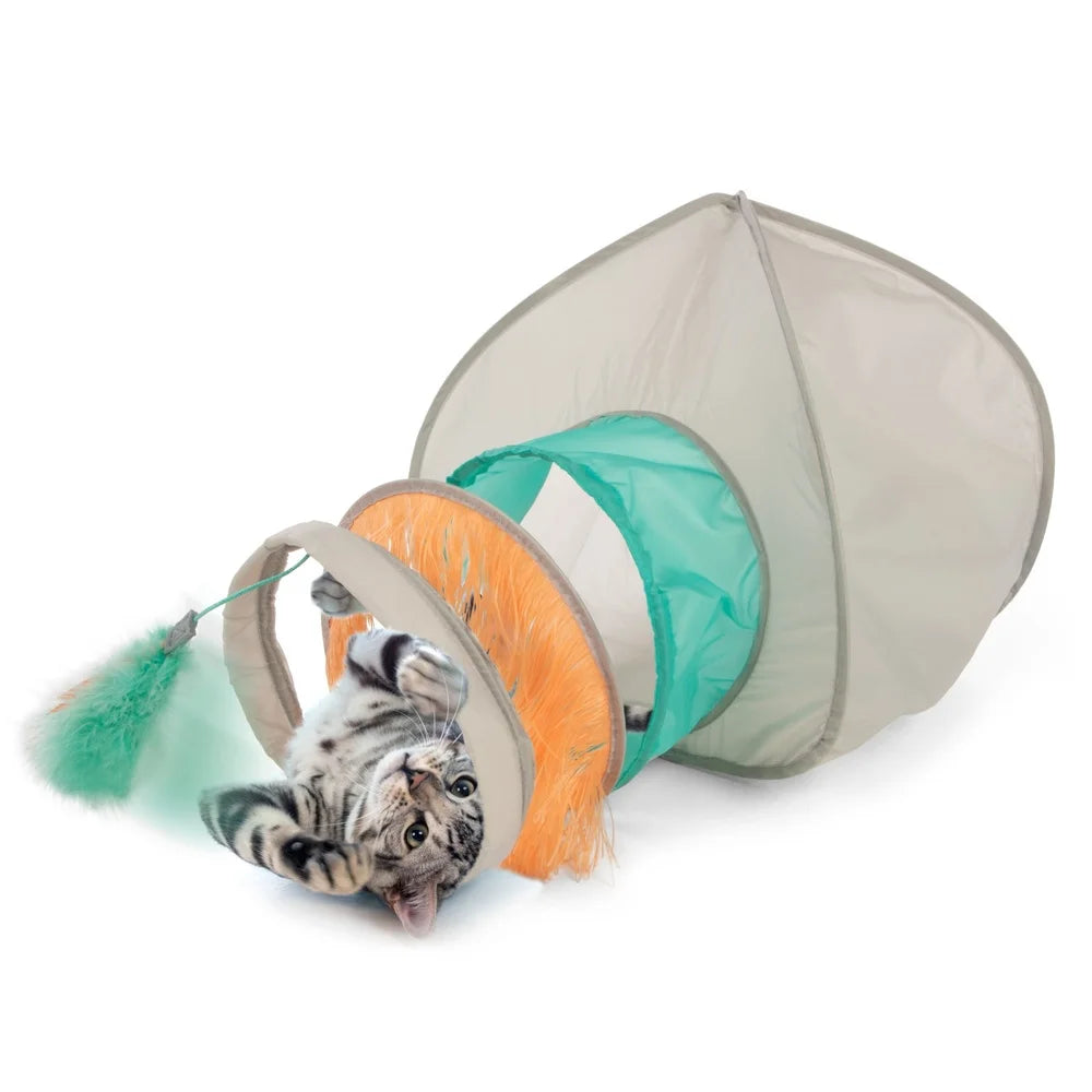 Fringe Cat Hideout with Tunnel Crinkle Toy Private Resting Space Catnap Playtime Indoor Cats Fun Interactive Play Tunnel
