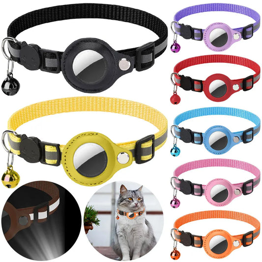 For Apple AirTag Cat Collar Reflective Pet Collar Safety Buckle Kitten Collar Adjustable for Cat Kitten