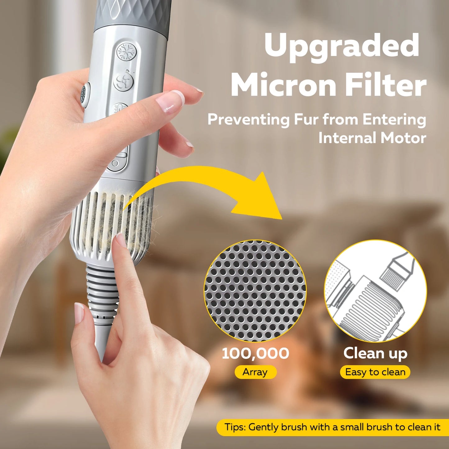 Portable Pet Hair Dryer Dog Grooming Blower -High Velocity Quiet Lightweight 1.2lbs with 3 Speeds for Home Travel Grooming