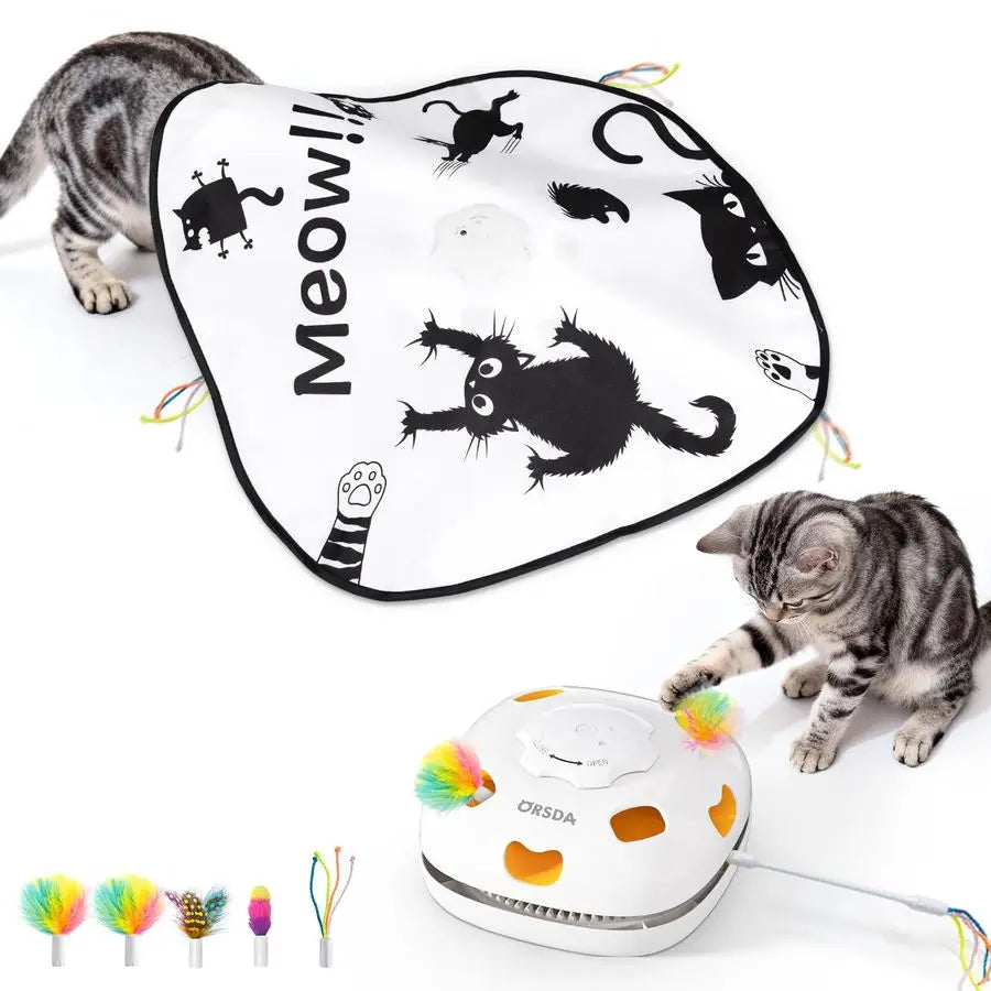 Cat Toys for Indoor Cats, 4 in 1 Interactive Automatic Kitten Adult Cat Toy Whack a Mole, Hide and Seek, Moving Magic Wand amp