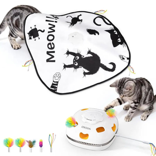Cat Toys for Indoor Cats, 4 in 1 Interactive Automatic Kitten Adult Cat Toy Whack a Mole, Hide and Seek, Moving Magic Wand amp