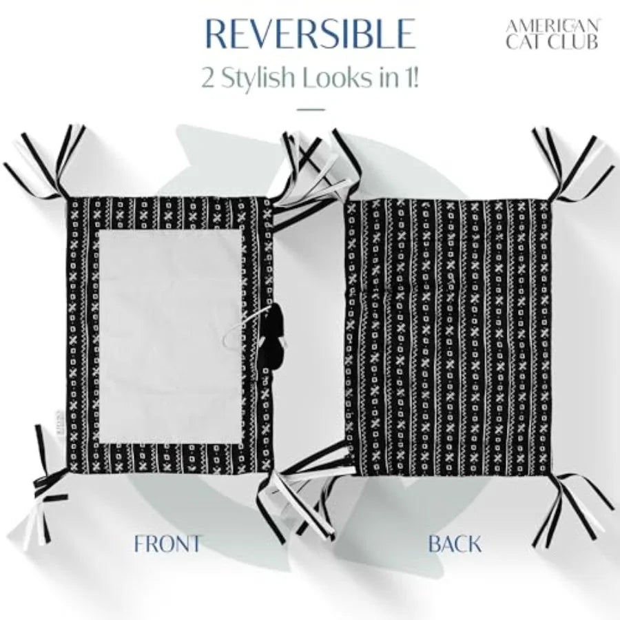Reversible Crinkle Cat Mat with Mouse Toy Black Mudcloth Pattern Interactive Crinkle Play Mat for Cats 18 x 13 Ideal for Indoor