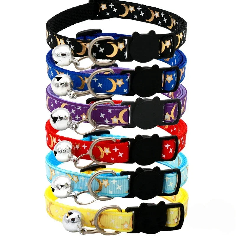 Cat Collar With Bell Cartoon Star Moon Dog Puppy Cat Kitten Collar Adjustable Safety Bell Ring Necklace Cat Jewelry For cats