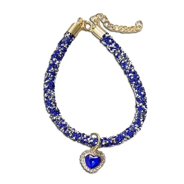 Luxury Reflective Cat Collar | Heart Crystal Rhinestone Pendant Necklace for Cats & Small Dogs (Chihuahua) - Pet Accessories