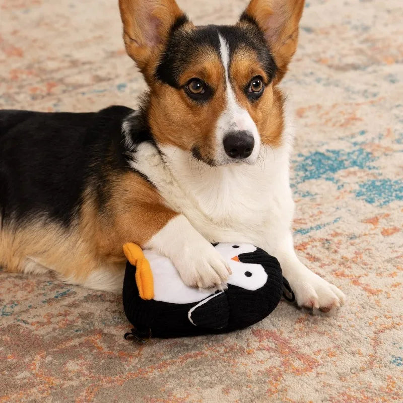 Strong 'N Silent Penguin Dog Toy, Silent Squeak Plush with Chew Guard Tech, Black White