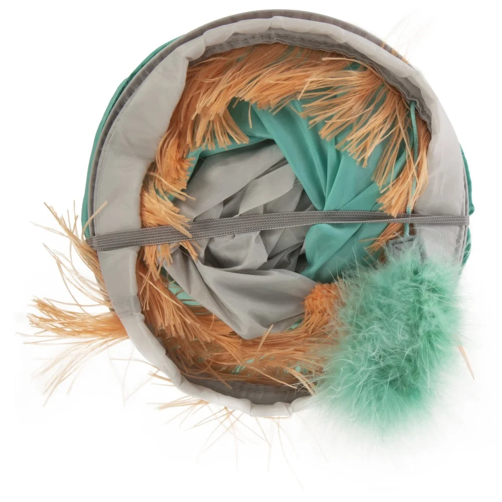 Fringe Cat Hideout with Tunnel Crinkle Toy Private Resting Space Catnap Playtime Indoor Cats Fun Interactive Play Tunnel