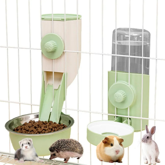 Hanging Automatic Pet Cat Food Feeder with 30oz Bowl and 500ml Water Dispenser Bunny Gravity Feeding Station Waterer Set Feeder