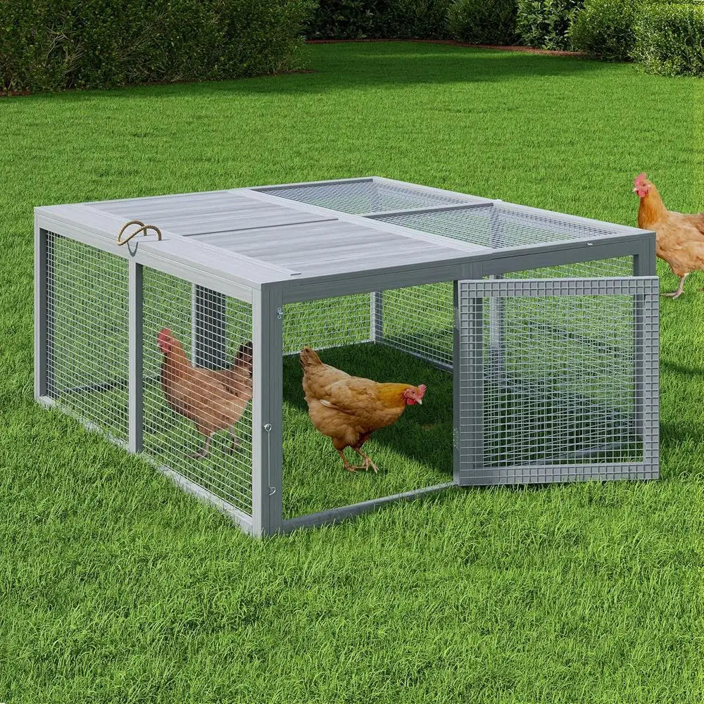 Chicken Coop Run Rabbit Hutch, Portable Wooden Cage for Small Animals, Poultry Pet Cage, Outdoor, Indoor, No Assembly, Grey