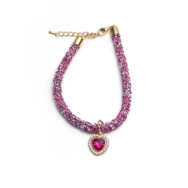 Luxury Reflective Cat Collar | Heart Crystal Rhinestone Pendant Necklace for Cats & Small Dogs (Chihuahua) - Pet Accessories