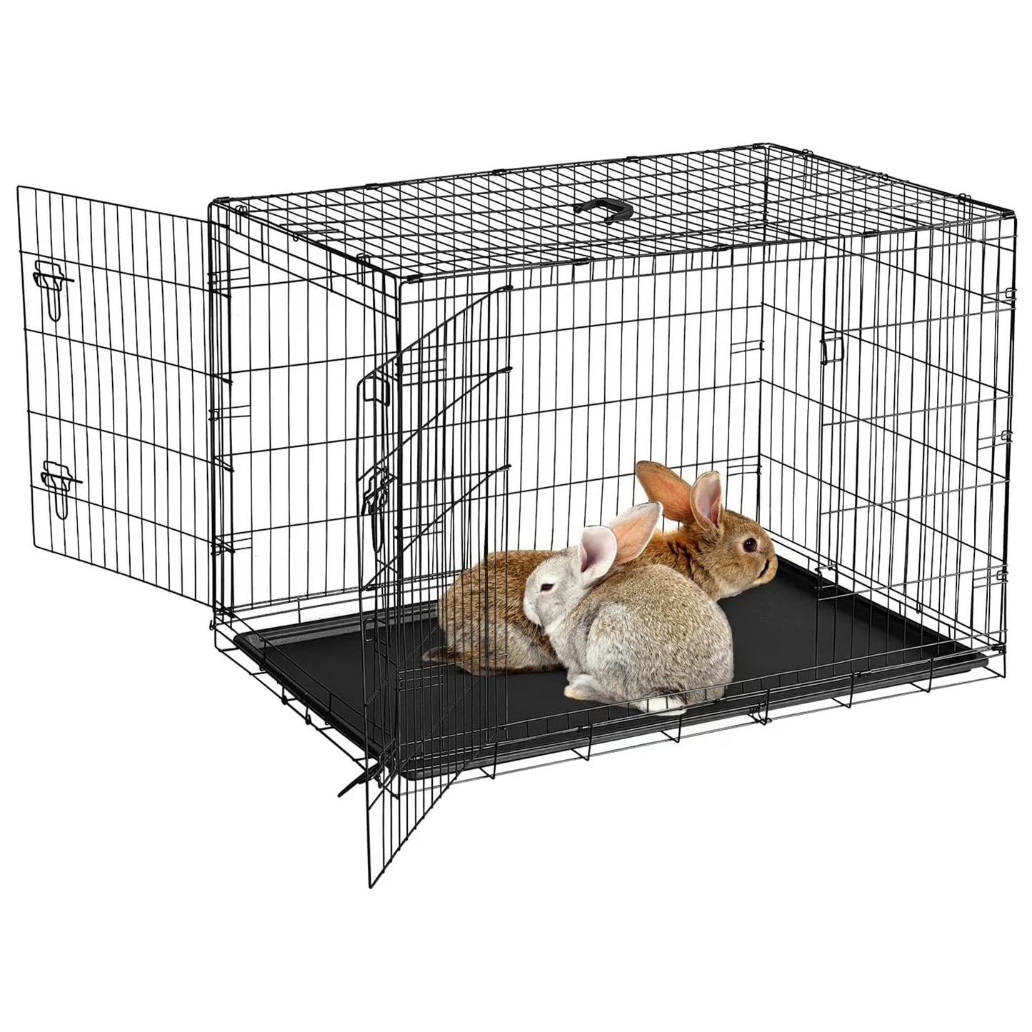 24/48 Inch Rabbit Cage Portable Folding Small Crate Rabbit Carriers with Slide Out Tray & 2 Door for Bunny Ferret Chinchilla Rat