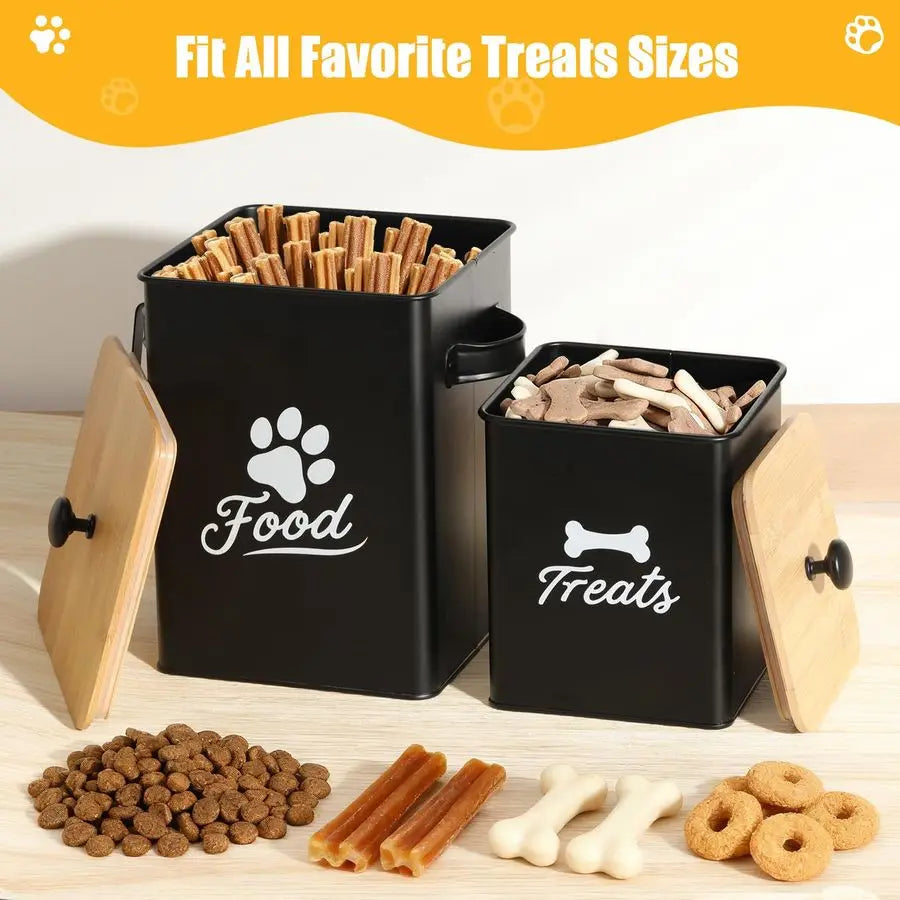 Treat Container Set of 2, Dog Food Storage Containers with Airtight Lids, Metal dog treat jars for Kitchen Countertop, Pet Cooki