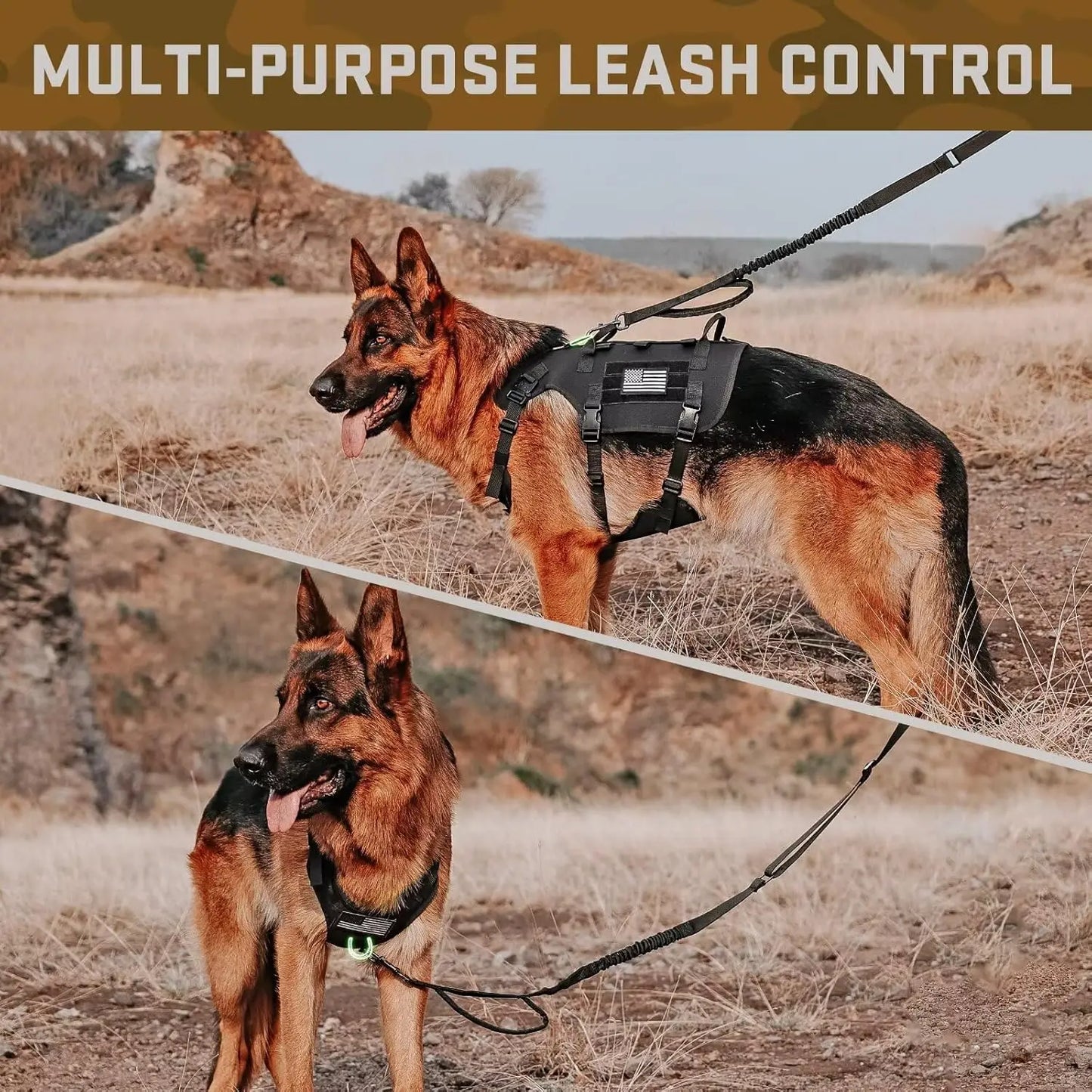 Medium Tactical Dog Harness with Handle, No-Pull Military Vest Adjustable Chest 19.5-41.5 Inches, Black
