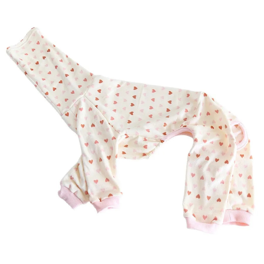 Multi Christmas High Collar Warm Full Cover 4 Legged Thing Dog Clothes Indoor Valentine's Day  Fleece Pajamas Sweatshirts