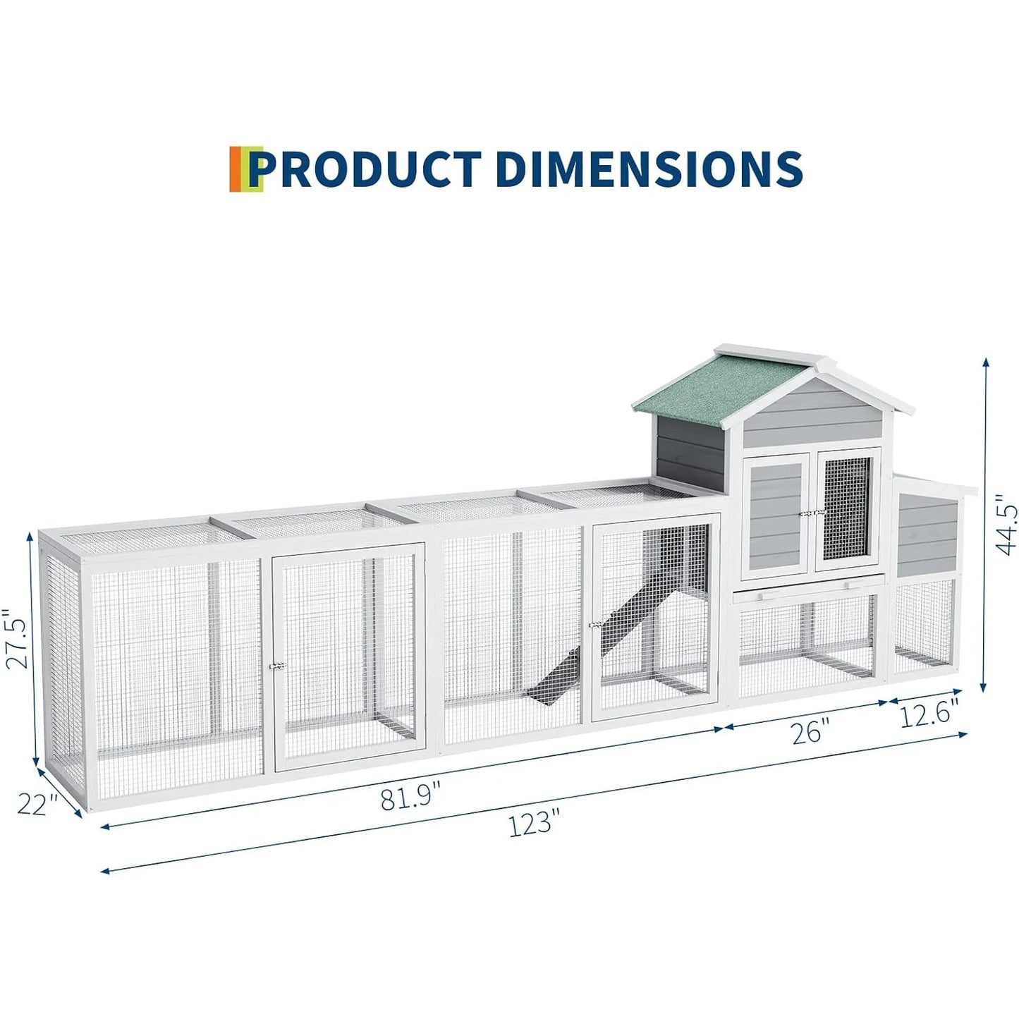 122'' Weatherproof Large Wooden Chicken Coop Outdoor Multi-Pet Hen House For 3-6 Chickens Ducks Rabbits Poultry Cage With Run