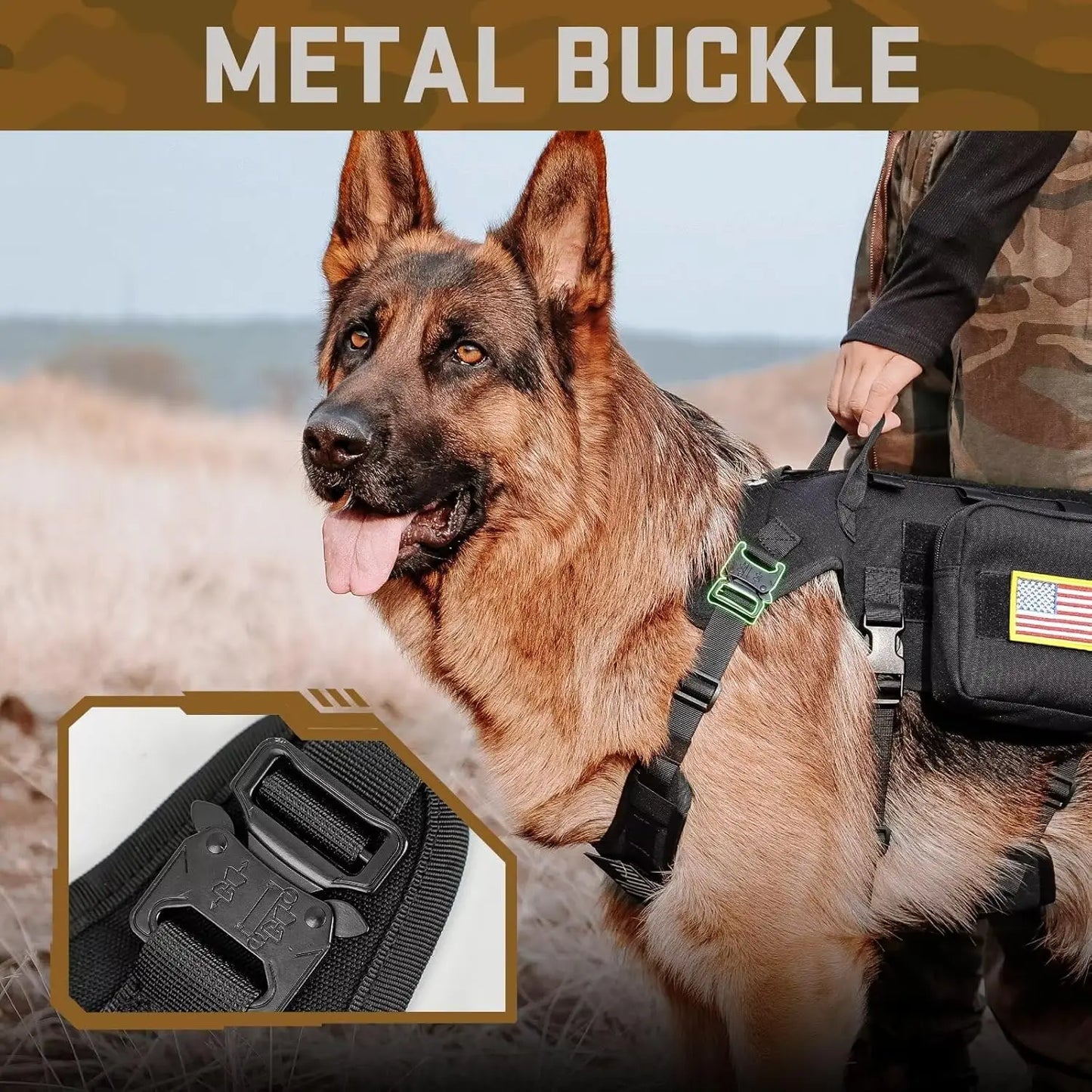 Medium Tactical Dog Harness with Handle, No-Pull Military Vest Adjustable Chest 19.5-41.5 Inches, Black