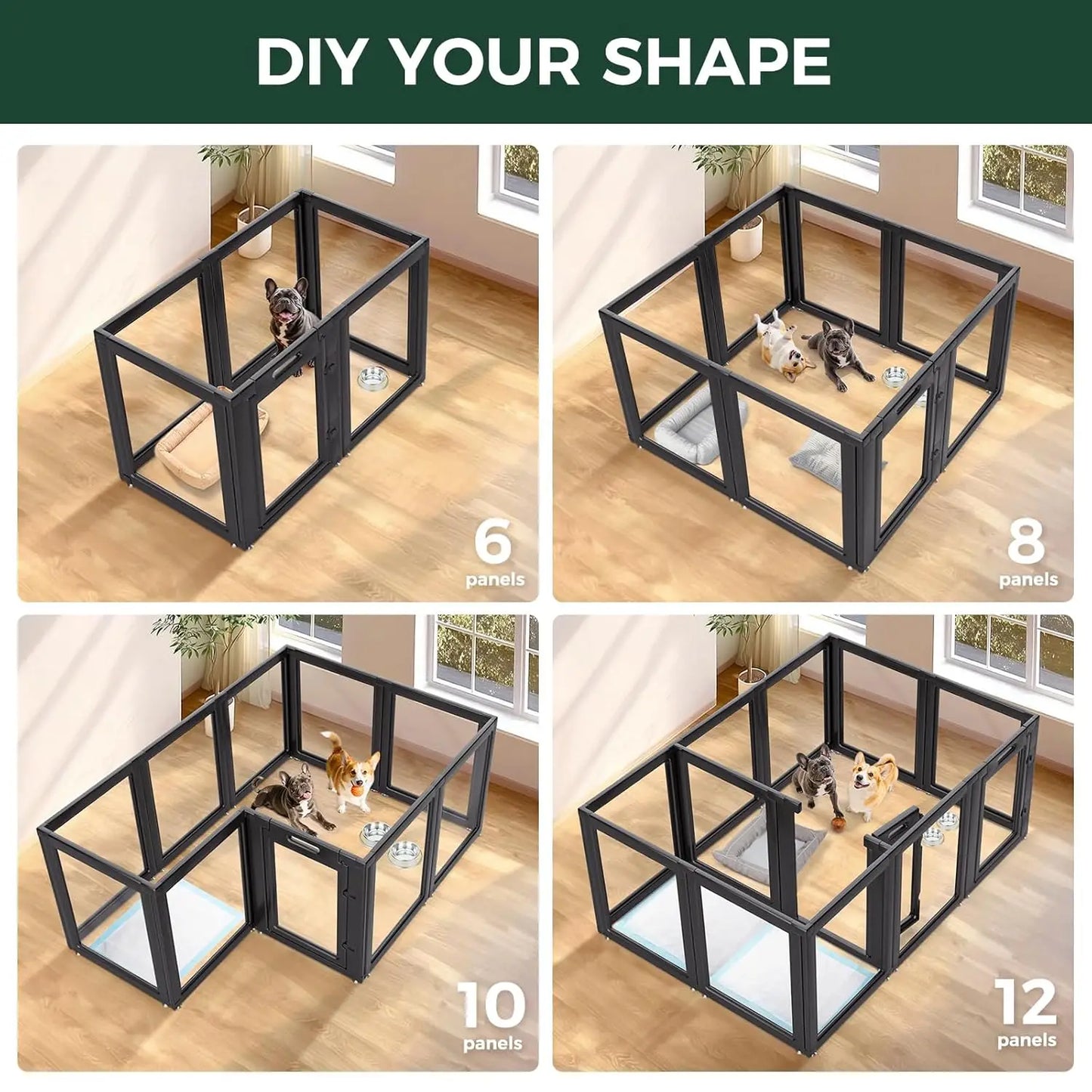 AuraSpace Acrylic Indoor Dog Playpen for Small and Medium Dogs, 30 Inch, 16 Panels, Black, Customized