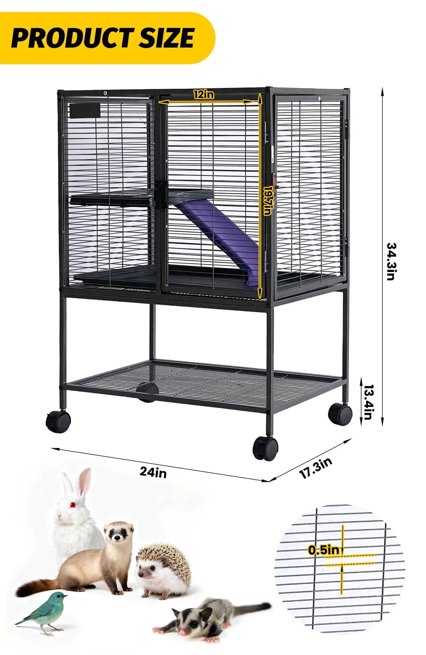 Multi-Level Metal Small Animal Cage Large Ferret Cage with Ramp Removable Tray & Storage Stand For Rabbit Guinea Pig Hedgehog