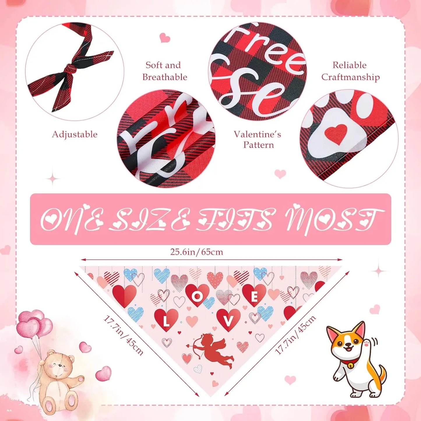 30pcs/ Pack Valentine's Day Dog Bandanas Heart Floral Triangle Bibs Scarf Neckerchief Scarf Bandana For Dogs Cats Pet