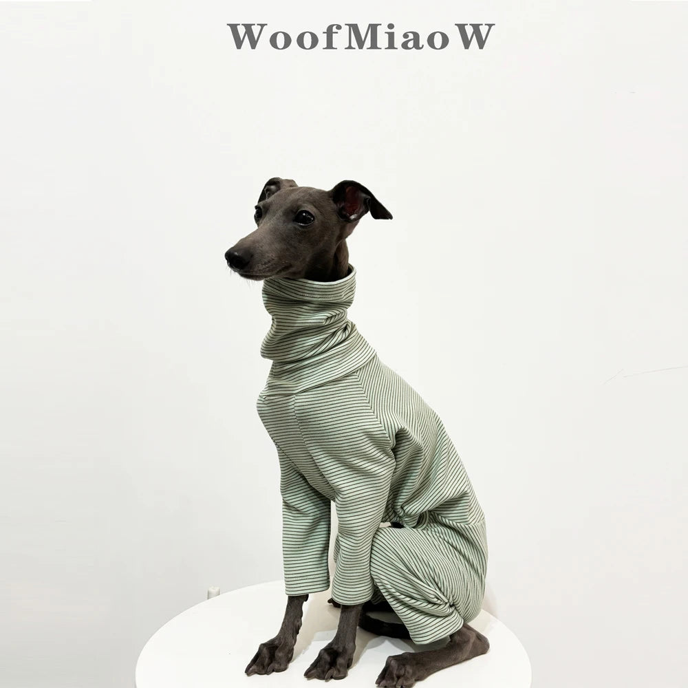Italian Greyhound warm Clothes Fashion Striped Velvet Soft and Comfortable Dog Green stripe Hoodie Home Clothes
