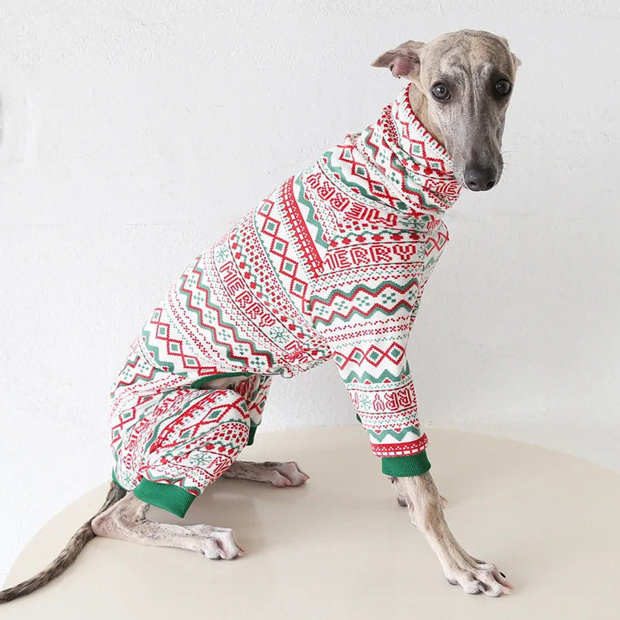 Multi Christmas High Collar Warm Full Cover 4 Legged Thing Dog Clothes Indoor Valentine's Day  Fleece Pajamas Sweatshirts