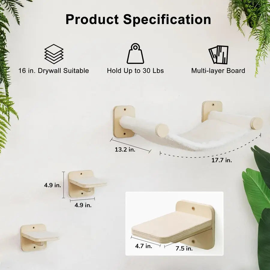 Cat Wall Hammock with Two Steps Set, Modern Cat Climbing Shelves Furniture, Kitty Bed with Thickened Fabric for Sleep, Climb and