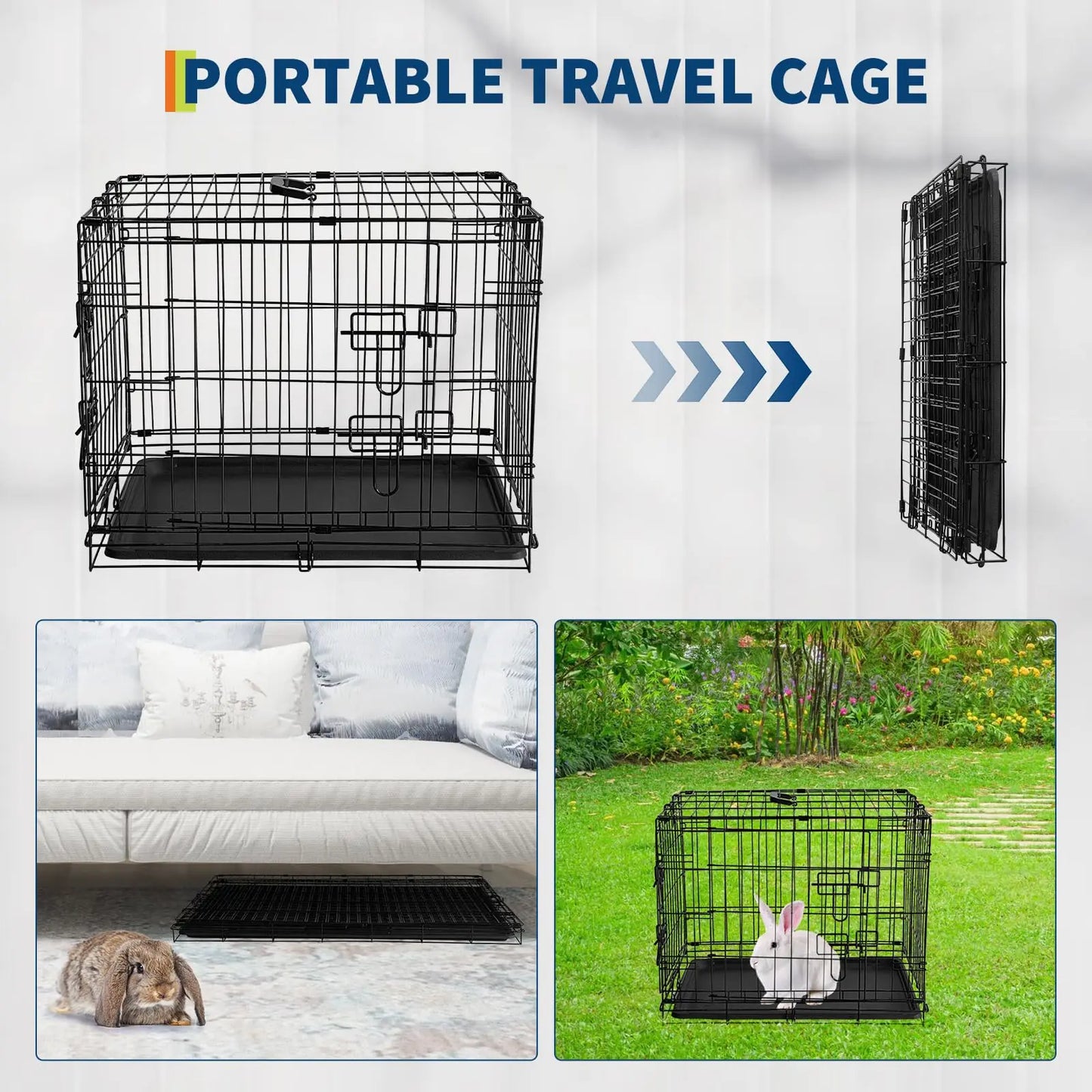 Portable 24"/48" Small Animal Pet Habitat Rust Resistant Cage With Grid Mesh Floor & Removable Tray No Tools Assembly For Ferret