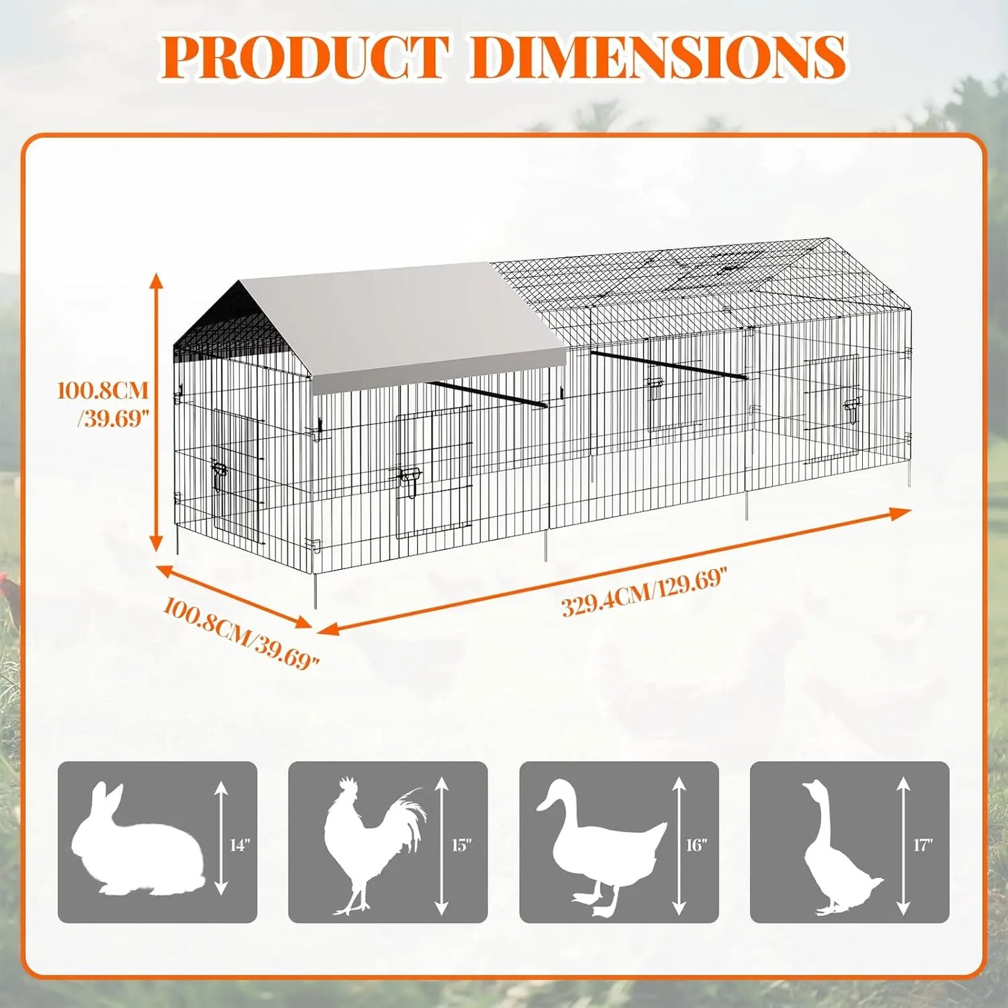 Large Metal Chicken Coop Run Heavy Duty Walk in Poultry Cage with Waterproof Cover Backyard Farm Enclosure for Ducks Rabbits