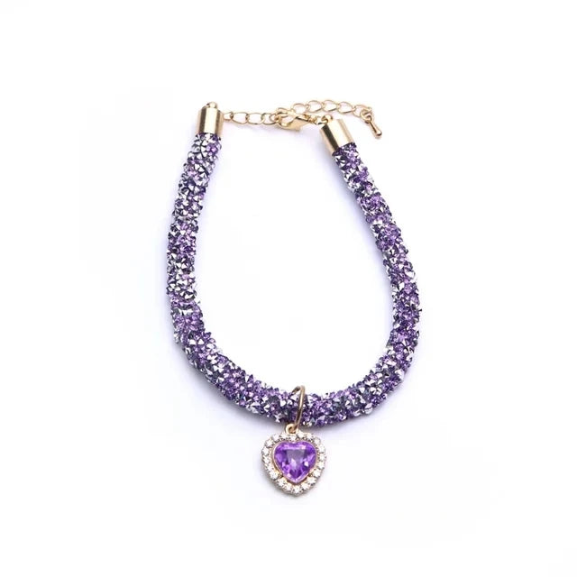 Luxury Reflective Cat Collar | Heart Crystal Rhinestone Pendant Necklace for Cats & Small Dogs (Chihuahua) - Pet Accessories