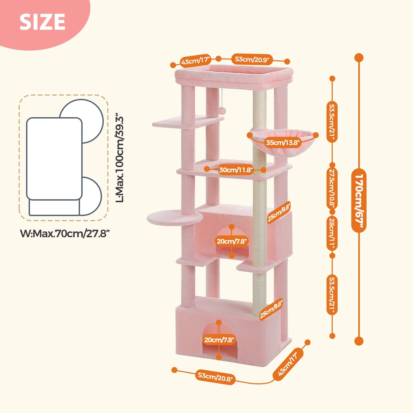 Large Cat Tree with Scratching Posts Cozy Hammock Spacious Top Perch Tall Cat Tower for Indoor Big Cats Large Cat Condo Cat Toys