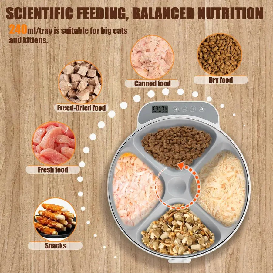 Cat Feeder Wet Food, 4 Meal Cordless Automatic Pet Feeder, Pet Fresh Food Refrigerated Container with 2 Ice Packs, Wet Foods Aut