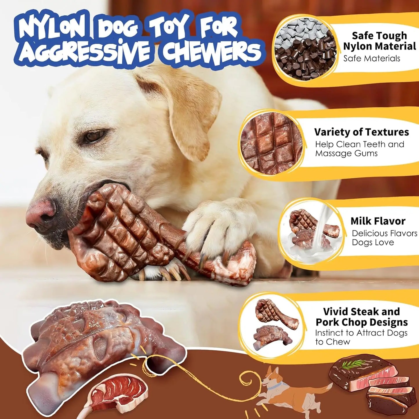 2-Pack Tough Nylon Dog Chew Toys: Indestructible for Aggressive Large Breed Chewers, Keeps Them Busy.