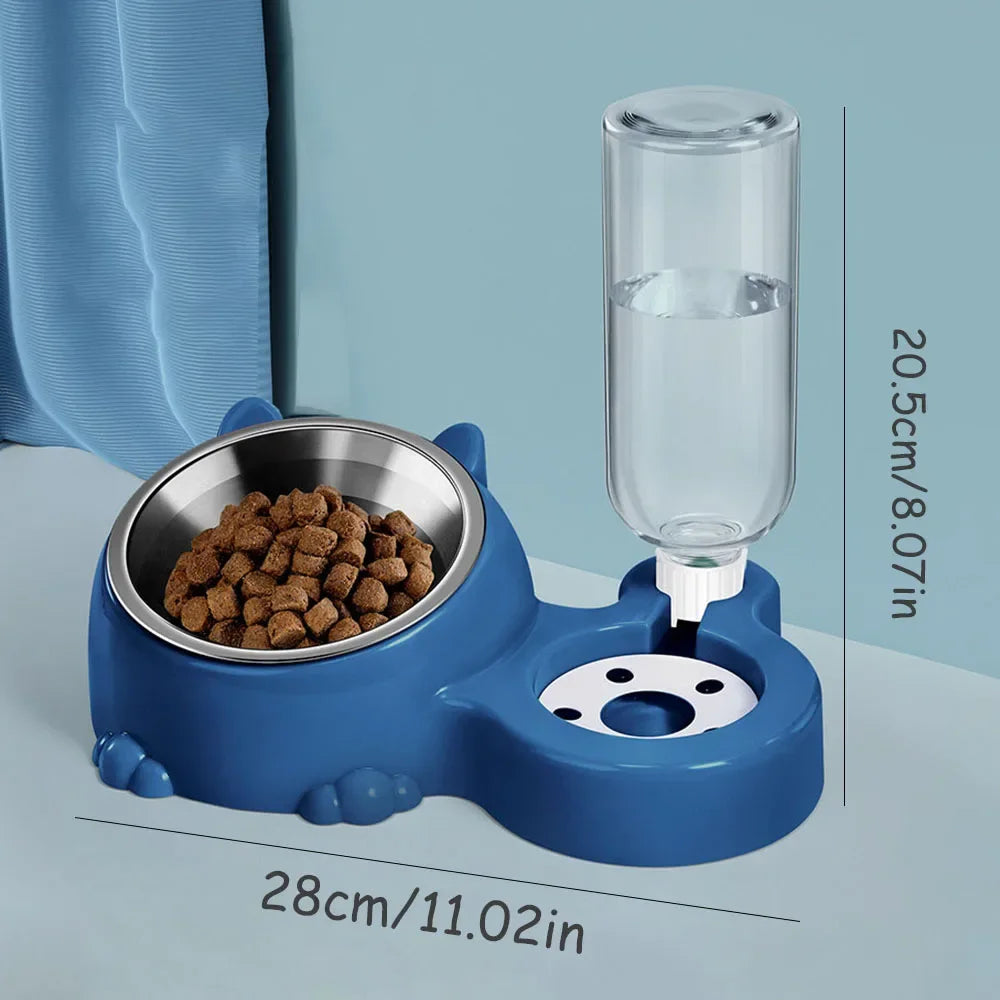 2-in-1 Stainless Steel Pet Bowl - Food & Water Bowl for Kittens, Puppies & Cats, Anti-Spill Feeding Bowl,