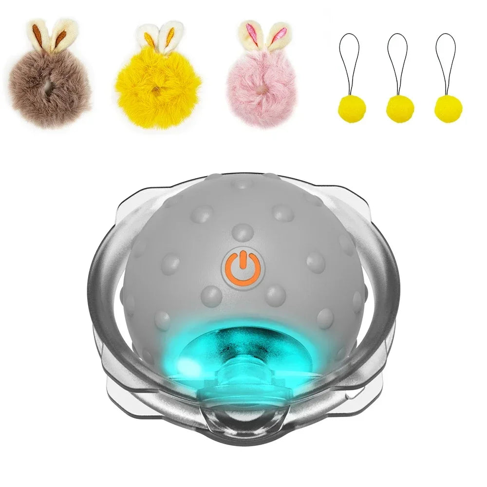 ATUBAN Rabbit Ear Cat Toy Ball Smart Interactive Cat Toys with Bird Sound Light Motion Activate Rolling Ball Electric Cats Toy