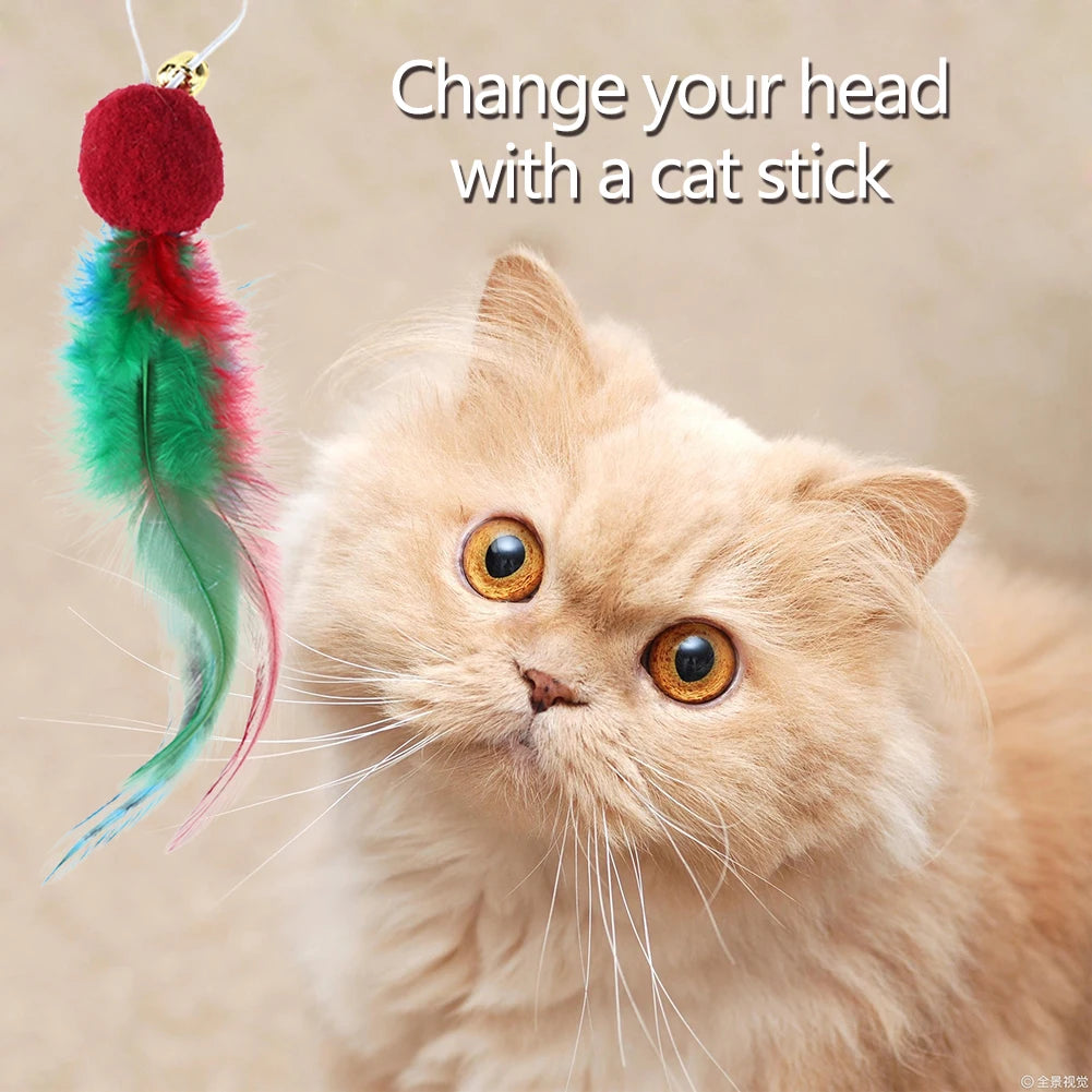 10Pcs Replacement Cat Feather Toys with Bell Cat Teaser Toy Cat Wand Toy Refills Interactive Cat Toys for Indoor Cats
