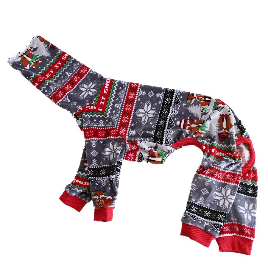 Multi Christmas High Collar Warm Full Cover 4 Legged Thing Dog Clothes Indoor Valentine's Day  Fleece Pajamas Sweatshirts
