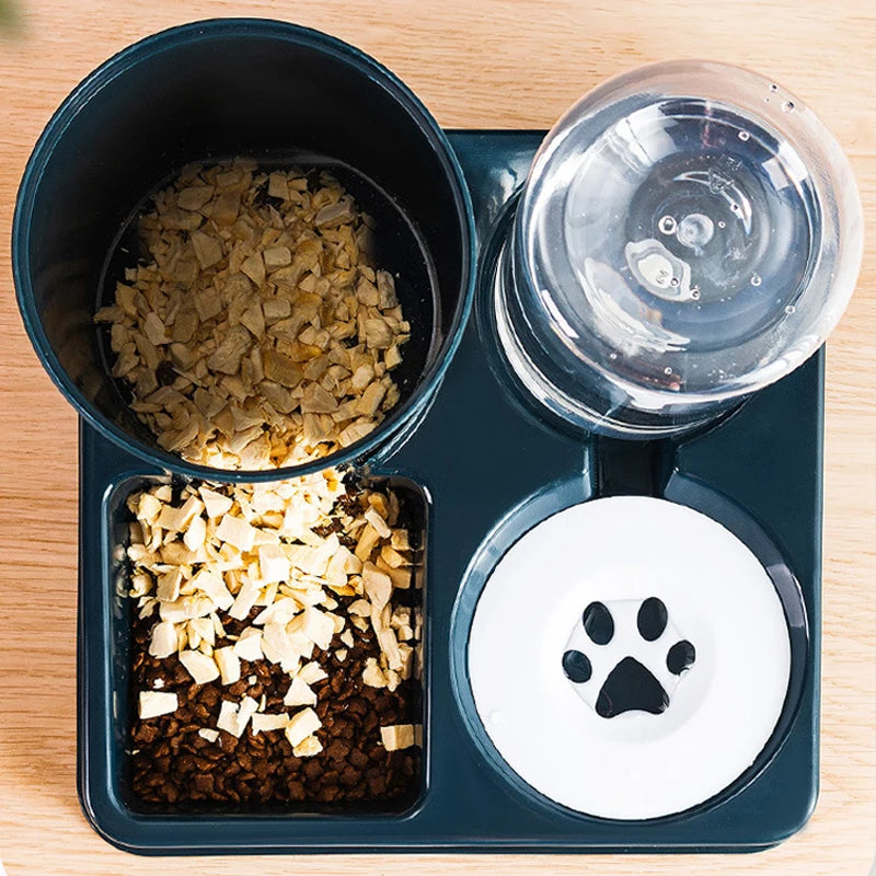 Automatic Dog Cat Feeder and Water Dispenser Set Gravity Dog with Pet Food Bowl Capacity Self Feeding Station 2 in 1 Tilted